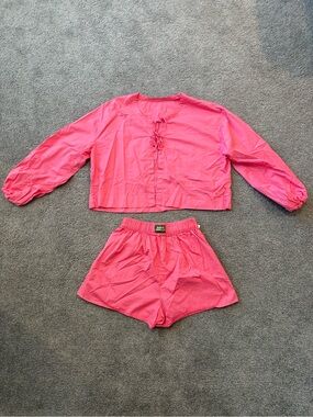 Daily Drills Hot Pink Cotton Two-Piece Lounge Set size M/L
